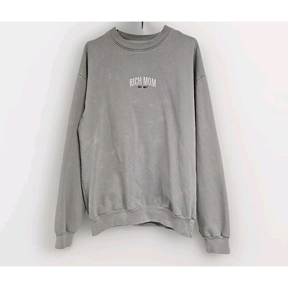 RICH MOM Embroidered Pullover Crewneck Sweatshirt Light Sage Women’s Size L - Picture 1 of 10